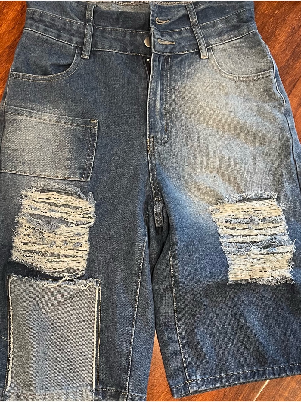 NWOT 
Two-Tone Distressed High Waist Denim Shorts - Blue